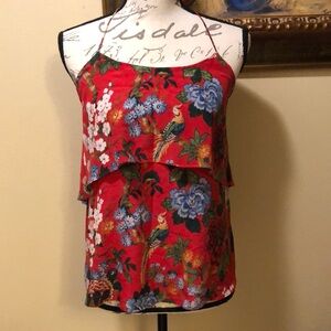 Alice + Olivia Silk Tropical bird floral print halter layered lined top